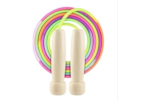 BTONGE BONTNGE skakanka dla dorosłych, 500 cm, regulowana, tęczowa skakanka dla dzieci z drewnianym uchwytem, dla chłopców i dziewcząt w wieku 6, 7, 8, 9, 10 lat, skakanka do treningu fitness, aktywności na