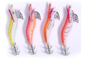 BORDSTRACT 4 piezas de señuelo de pesca cebo de camarón luminoso, dispositivo de calamar de diseño 3D anzuelo de cebo de camarón, con doble anzuelo de calamar, equipo de pesca alrededor de arrecifes al aire libr