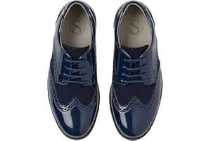 SIRRI Zapatos de Vestir de Charol de Ante para niños con Cordones Brogue Calzado de Boda Formal