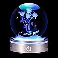 QIANYMY 3D Rose Crystal Ball with LED Colourful Light Base,Unique Gifts Her for Valentine's Birthday Wedding,Romantic Anniversary Present with Girlfriend Wife Mom Women I Love You Night Light