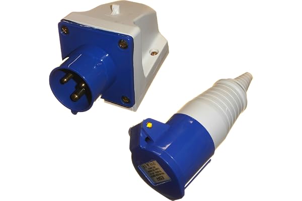 Prise et coupleur 16 A 3 broches 230 V monophasé 16 Amp IP44 pour intérieur/extérieur Bleu industriel IEC309-2