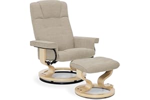‎M MCOMBO M MCombo Relaxsessel mit Hocker, 360° drehbarer Fernsehsessel mit Liegefunktion, bis 120 Kg belastbarer TV-Sessel, moderner Ruhesessel für Wohnzimmer, 9019 (Stoff, Beige)