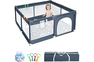 YIFOV Baby Playpen for Babies and Toddlers: Baby Plan Pen with Anti-Collision Foam and Breathable Mesh, Indoor Kids Activity Center, Including 50 Ocean Balls y 4 Pull Rings (127x127CM)