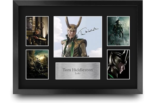 HWC Trading FR A3 Tom Hiddleston Loki Avengers Cadeaux Imprimés Autographe Affichage d’autographes pour les fans de cinéma - A3 Encadré