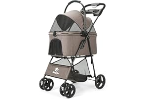 CAMPSOR 2 IN1 Dog Strollers for Medium Dogs, Detachable Basket, Folding Puppy Stroller for Pets 4 Wheels with Storage Bag, Dog Carts with 360 Rotating Front Wheels for Outdoor Walking (Coffee)