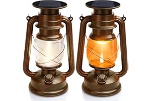 YINUO LIGHT Lanterna Solare da Esterno Vintage LED Lanterne di Tempesta Fiamma Tremolante Due Modalità Luci Impermeabile Appendere Lampade per il Campeggio Giardino Cortile Terrace Portico, Confezione da 2