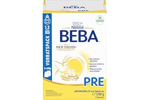 ‎BEBA BEBA PRE - Anfangsmilch von Geburt an, Nur Laktose, Ohne Palmöl, Ohne Fischöl, Babynahrung, Baby-Milchpulver, Vorratspack 1er Pack (à 2 x 600g)
