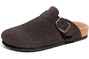 FITORY Mens Suede Clogs with Arch Support，Leather Cork Footed Mules Size 6.5-13.5
