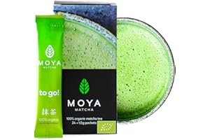 Moya Matcha To Go! Organic | Box of 24 x 1,5g Packets Sticks | Matcha To Go! Tea or included with a Glass Shaker (24 x 1,5g Sachets)
