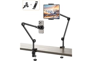 SHAWE Tablet Halterung 2 Clips Tablet Ständer Handy Halter Bett 360°Drehbarer Stabilem Kohlenstoffstahl Handyhalterung Tisch für iPad/iPhone/Tab/Kindle/Switch, Alle 3,5-12,9 Zoll Geräten