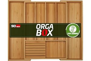 ORGA-BOX UNIVERSAL Bestickbricka i bambu justerbar för lådbredd 400-600 mm upp till 7 fack för låddjup 473 mm (invändigt mått