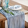 YHRY 4m Cheesecloth Table Runner, Dusty Blue Boho Gauze Table Runner, 90x400 cm Rustic Sheer Table Decor