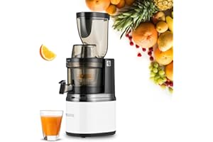 ‎4SWISS 4SWISS Slow juicer BM202xJJ - Gemüse Und Obst Elektrisch Saftpresse BPA-frei mit Zubehör, Leistungsstarker Ruhiger Motor [430 W], Einfaches Reinigungssystem und Enzymschutzsystem… (Snow White)