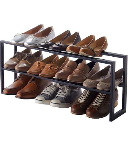 Yamazaki Frame Lehnendes Kinderschuhregal – Schwarz, 50x22x48 Cm, Höhenverstellbar, Aus Stahl/ABS-Harz/Silikon