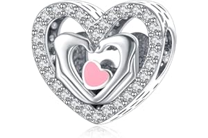 RMMY Love Heart Charms Abalorios Colgante de Cuentas Plata de Ley 925 con Compatible con Europeo Pulsera Collar, Charms de Para Niña Mujer Regalos de Familia y Amigos