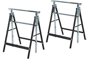 HOMCOM Set of 2 Adjustable Telescopic Builders Trestle, DIY Steel Work Bench Carpenter, Folding Saw Horse Tools Black