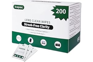 Icepac Glasses Cleaning Wipes, Pack of 200, Single Packaging, Quick-Drying, No Residue, Suitable for Glasses Lenses, Mobile Phone Screens and Camera Lenses