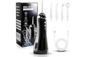 ONGNIUU Irrigador Dental Portátil, 200ML Irrigador Bucal Inalámbrico con 4 Boquillas y 3 Modos, IPX7 Impermeable y Sin BPA, USB-C Recargable,Water Flosser para Viajes y Hogar
