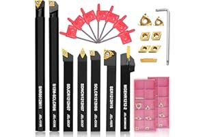 Fachmach Lathe Turning Tool Kit 12mm Shank 7 Pcs Metal Lathe Tool Holder Set for Turning Grooving Threading Boring with 14 Pcs Carbide Inserts Turning Inserts Carbide Turning Tool (12mm, 14INSETS)