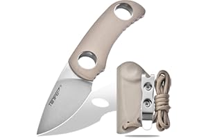 TONIFE Cuchillo de Hoja Fija 4,7cm,Mini Cuchillo de Caza Cuchillo de Cuello con Funda Kydex y Acollador,Portátil Cuchillo EDC Fijo para Outdoor Supervivencia y Camping(arena cálida)