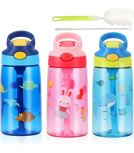 Fjbottle Borraccia Bambini Acciaio Inox con cannuccia 400ml, Borraccia