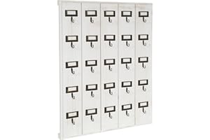 Biscottini Drewniana tablica na klucze 49,5x5x60 cm 25 haczyków - Uchwyt na klucze ścienny - Skrzynka na klucze do wejścia, salonu - Haczyki na klucze do domu - Biały drewniany brelok do kluczy