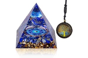 ZOOFUEL Crystal Pyramid, Orgone Crystal Pyramid with Life Tree Necklace, Nature Reiki Chakra Crushed Stone, Meditation Orgonite Pyramid-Amethyst Crystal Sphere Orgone Pyramid-Home Office Decoration Gift
