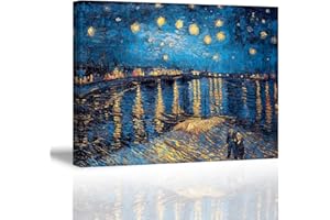 PIY PAINTING Stampe su Canvas, Riproduzione della Notte Stellata sul Rodano Immagine - Famoso Quadro su Tela con Cornice Moderni Murale Fotografia para Sala Regalo di Anniversario Natale 30x40cm