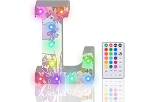 HIYAA Light Up Letters, Glitter LED Letter Lights 18 Color Changing Diamond Alphabet Sign Night Light with Remote Control for Girls Gifts Birthday Bar Wedding Party Christmas Valentine Wall Table Decor - L