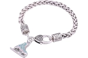 My Shape, bracciale rigido 3D con cristalli turchesi e ciondolo con figura che pattina sul ghiaccio, gioiello per per ragazze