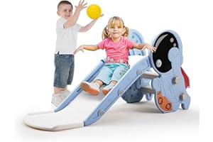 LeFluffy 4 in 1 Kids Astronaut Slide,Toddler Baby Freestanding Slide,Climber Playset for Indoor or Outdoor use Garden Slide with Basketball Hoop and Ring Toss,Gift for Boys Girls Age 1 2 3 4 5 6
