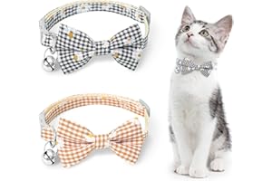 NECXON 2 Pezzi di collari per Gatti con campanelli e Papillon, Elegante Collare per Gatti Regolabile con Motivo Floreale, Collare per Gatti Morbido (Nero e Marrone)