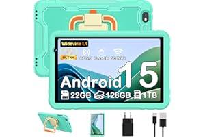JUEDUR Android 15 Tablet bambini, 10 pollici Tablet, 22GB RAM+128GB ROM, Controllo Parentale, 8000 mAh, Octa-Core, 5MP+8MP con 5G Wifi6, Custodia protettiva EVA antiurto + Staffa girevole a 360°(Verde)