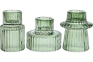 HofferRuffer Candle Holders Set of 3,Glass Votive Tealight Holders for Taper/Pillar/Tealight Candles,Candlesticks for Table Centerpiece, Wedding,Birthday,Gifts（Green）