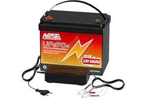 MOSEWORTH Mini Lifepo4 Battery 12V 100AH, 1280Wh Lithium Battery, Series/Parallel BMS, 10000+ Rechargeable Cycles, for Trolling Motor, Solar, Van Life, Back Up Power & Off Grid Appliances