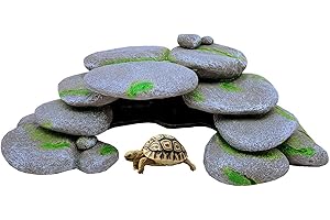 M2cbridge Reptile Hide Resting Step Ledge Cave Hideout Turtle Basking Platform – Great for Reptiles, Amphibians, and Fish (Pebble Arch Cave)