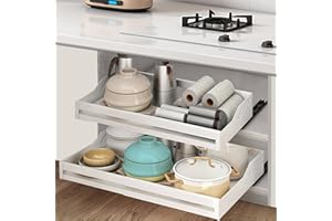 Mointal Organizador de Armario Extraíble Expandible, Cajón Deslizante Telescópico de Cocina, Sin Tornillos/Punzones Armario de Almacenaje Sacable Bajo el Fregadero para el Hogar, Blanc