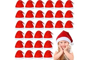 YUVATERA Bonnet Noel 30 Pièces,Noël Chapeau de Noël Unisexe en Velours,Bonnet père Noel en Peluche,Approprié Adultes et Enfants de 20 ans et Plus