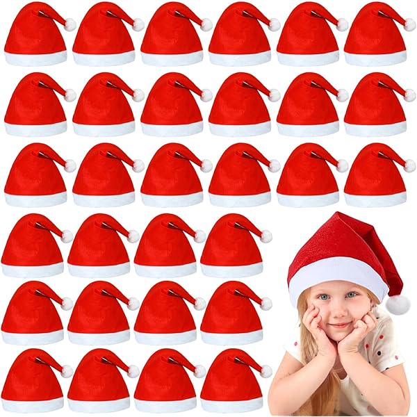 3 Pièces Bonnets De Père Noël, Bonnets De Père Noël Avec Pompon, Bonnet