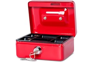 MAUL caisse à monnaie en acier | Verrouillable et portable | 12,5x9,5x6cm | Avec fente d'introduction de la monnaie | Convient comme tirelire, petit coffre-fort, tiroir caisse monnaie | Rouge