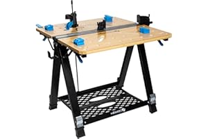 HÖGERT TECHNIK – Faltbarer Werkstatttisch 700x650x915 mm mit Bambusplatte, 5-Fach Höhenverstellung, 450 kg Tragkraft, Bohrungen, Verbindungsstücken und Spannzwingen