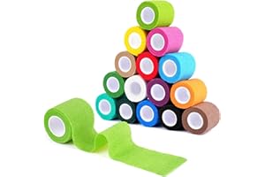 Moosono 15 Rollen Selbstklebender Verband, 5cm*4.5m Selbsthaftende Bandage für Erste Hilfe, Elastische Fixierbinde Cohesive Haftbandage für Handgelenk, Knöchel, Füße, Sportler, Hund/Katze, Vet Wrap