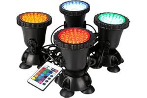 GreenSun LED Lighting Garden Pond Light, Underwater RGB Spot Lights, Color Changing LED Aquarium Light, Fish Tank Light with Remote Controller(Set of 4 Lights)
