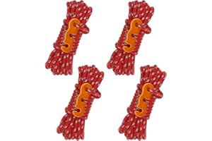 FUNYORD Odblaskowe linki napinające z aluminiowym napinaczem liny, 4 m, sznurek namiotowy z klamrą napinającą, średnica 4 mm, sznurek nylonowy do namiotu, żagla przeciwsłonecznego, linka do prania (4 sztuki, czerwona)