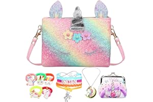 RHCPFOVR Licorne Sac a Main avec Bijoux Enfants Fille, 5Pcs Unicorn Collier Bracelet kit Bijoux pour Cadeau Anniversaire de Fête