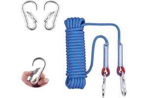 SHENGRUILI Corda Multifunzionale in Nylon da 10M con Ganci,Corda di Sicurezza con 2 Moschettone,Corda per Outdoor,Corda da Arrampicata,per Alpinismo All'aperto,Campeggio