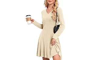 SENBATU Robe tricotée Femmes Automne élégant Pullover Robe Manches Longues col en V vêtements d'hiver