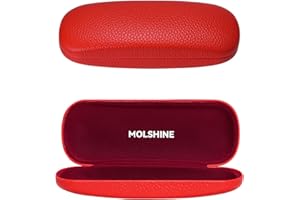 molshine Hard Shell PU Leather Glasses Case,Travel Portable Eyeglasses Case for Men Women Girl Travel Study Work