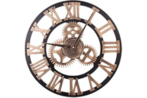 HAITANG Reloj de pared grande de estilo vintage, redondo, de metal, silencioso, sin tictac, funciona con pilas, 45cm, se suministra con números romanos, relojes para salón, dormitorio, muebles de cocina