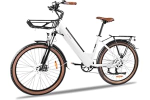 KAISDA Bicicletta Elettrica Donna 26 Pollici con Batteria 36V 16AH Rimovibile, Motore 50NM e 7 Velocità - Bici Elettrica Leggera (27.7kg) per Città e Percorsi Urbani, Autonomia 65km, Colori Bianco e Blu